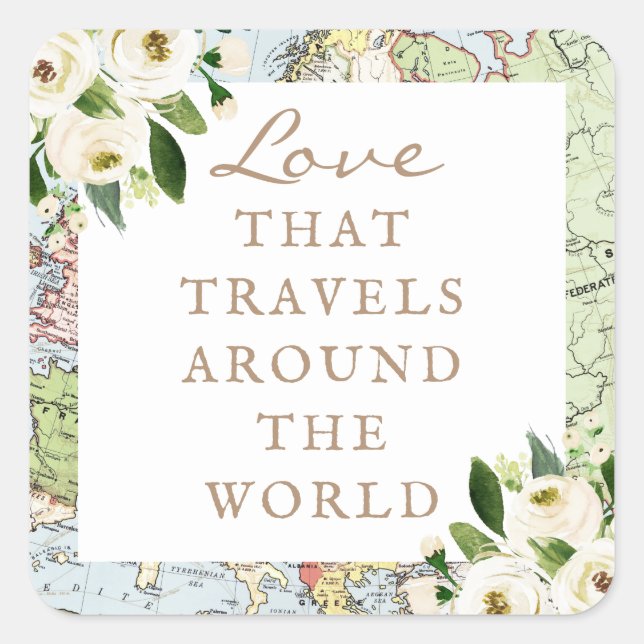 Love Around The World Floral Map Favour Label (Front)