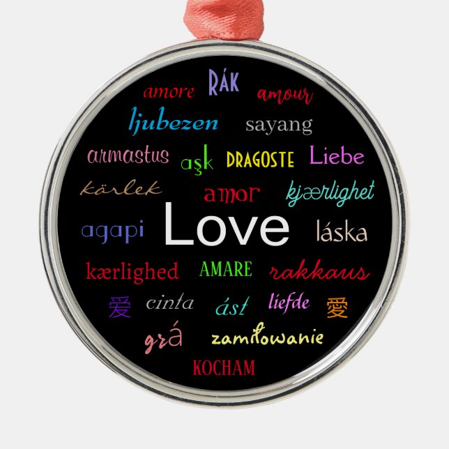 Love Around the World In Black Metal Tree Decoration (Front)