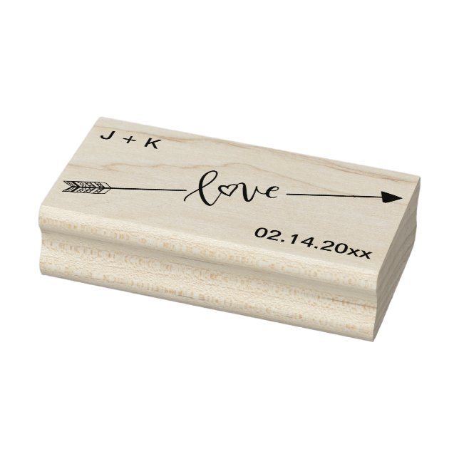 Love Arrow Initials and Date Rubber Stamp (Stamp)