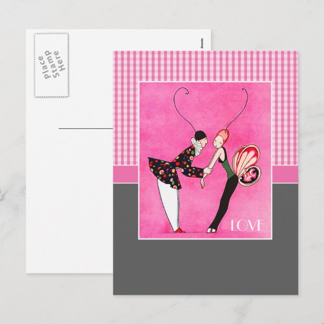 Love. Art Deco Valentine's Day Holiday Postcard (Front/Back)