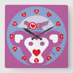 LOVE ART KLOCK MONKEY LOVE BY MASANSER SQUARE WALL CLOCK