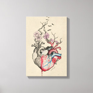 Love art merged anatomical hearts with flowers canvas print