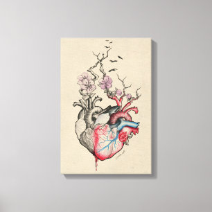 Love art Surreal Anatomical hearts Flowers Vintage Canvas Print