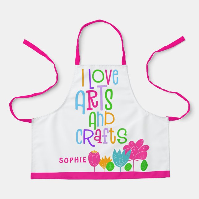 Love Arts & Crafts Typography Florals Name White Apron (Front)