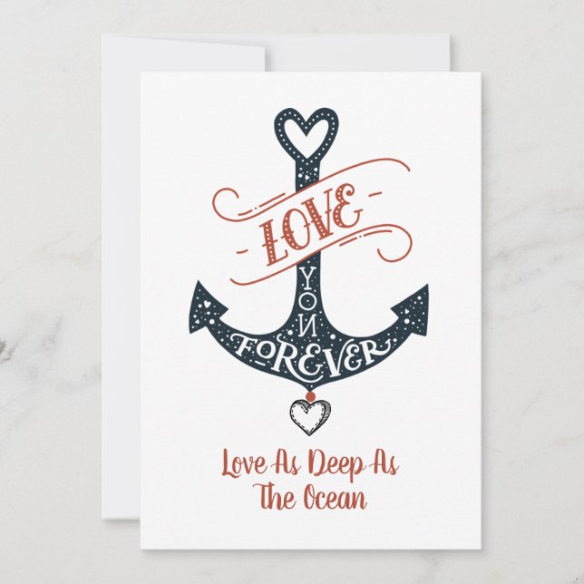 Love As Deep As The Ocean Anchor Valentines Day Holiday Card (Front)