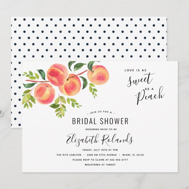 Love as Sweet as a Peach Bridal Shower Invitation (Front/Back)