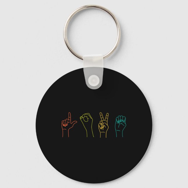Love ASL Sign language Alphabet Valentines Day Gif Key Ring (Front)