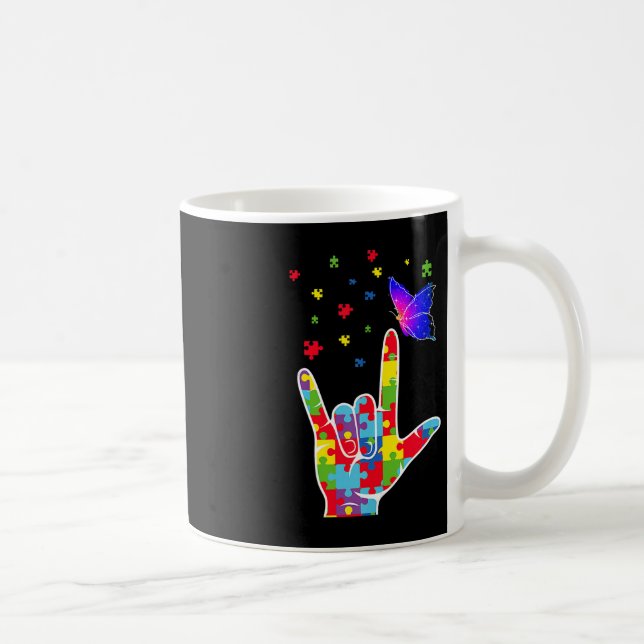 Love ASL Sign Language Puzzle Butterfly Autism Awa Coffee Mug (Right)