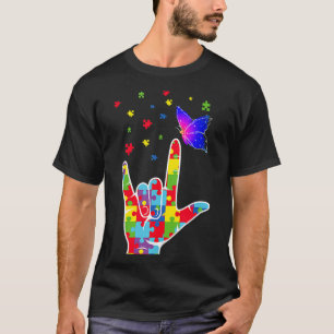 Love ASL Sign Language Puzzle Butterfly Autism Awa T-Shirt