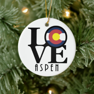 LOVE Aspen Colorado Ceramic Tree Decoration