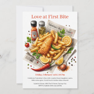 Love at First Bite Fish and Chips Valentine's  Invitation
