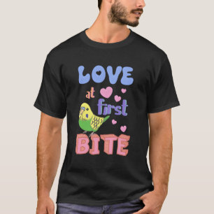 Love At First Bite Green Budgie Funny Birb Parrot T-Shirt