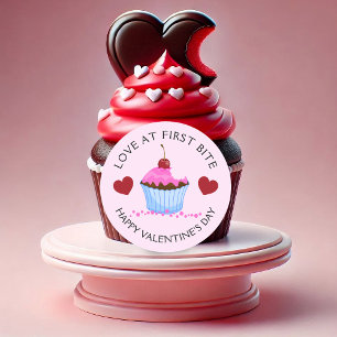 Love at First Bite Happy Valentine's Day Cupcake Classic Round Sticker