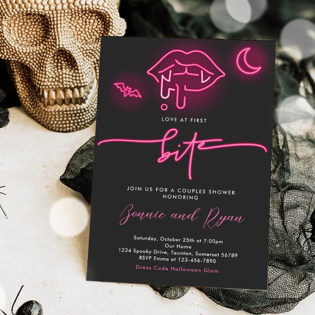 Love At First Bite Neon Halloween Couples Shower Invitation (Creator Uploaded)