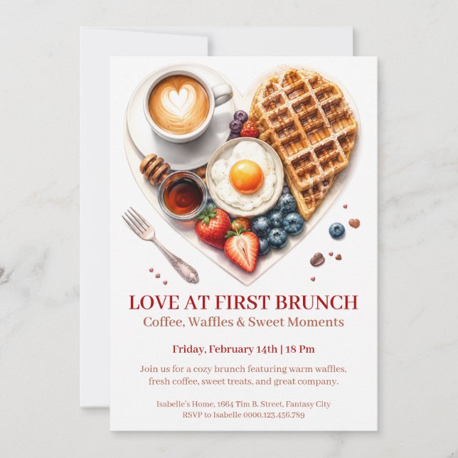 Love at First Brunch - Waffles Coffee Breakfast Invitation (Front)