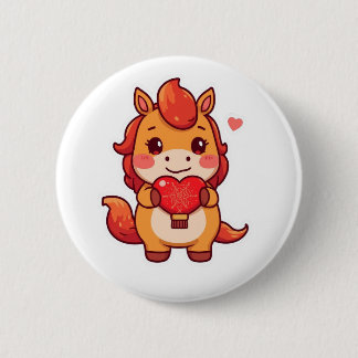 Love at First Gallop Fire Horse Valentine Chinese  6 Cm Round Badge