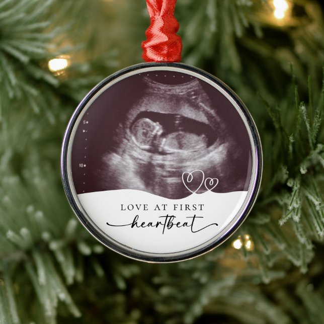 Love at First Heartbeat Pregnancy Keepsake Metal Tree Decoration (Tree)