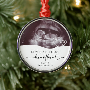 Love at First Heartbeat Pregnancy Keepsake Metal Tree Decoration
