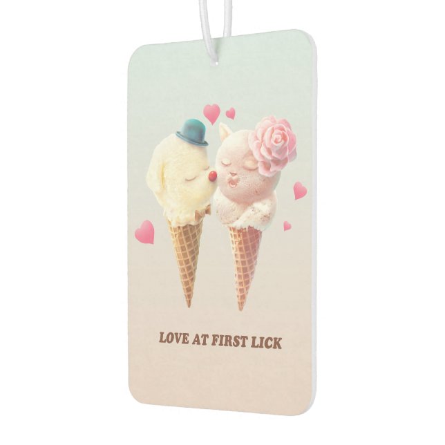 Love at First Lick: Bichon & Cat Ice Cream Art Car Air Freshener (Left)