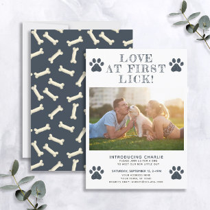 Love at first Lick New Puppy Photo Announcement