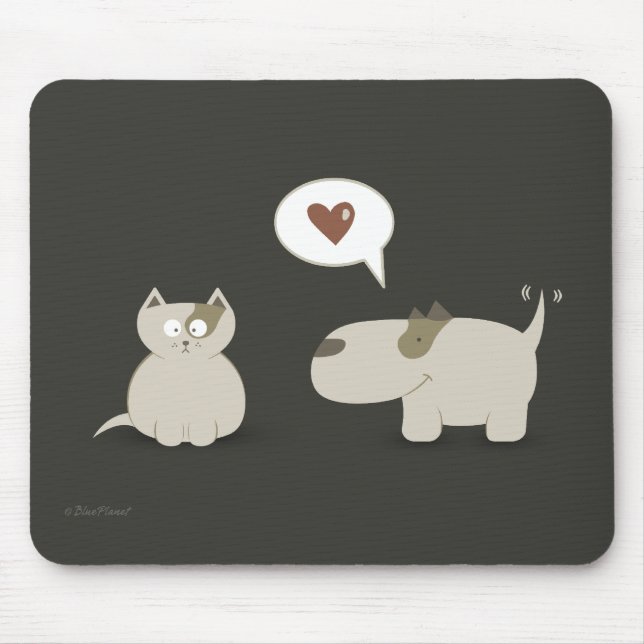 Love At First Sight Cute Cat Dog Mouse Mat (Front)