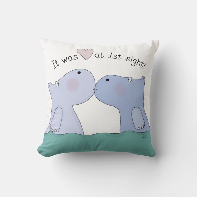 Love at First Sight Hippos Cushion (Front)