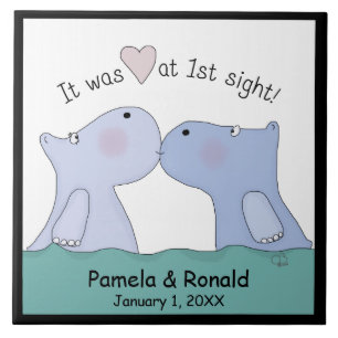 Love at First Sight Hippos Tile