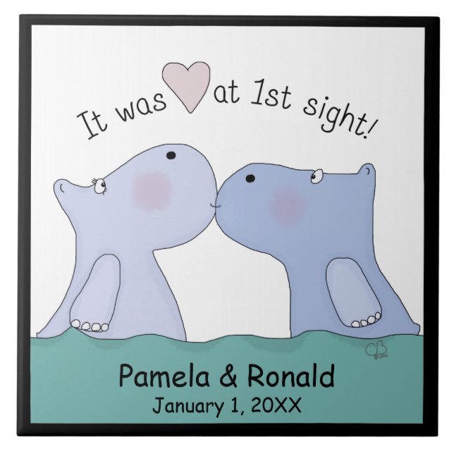Love at First Sight Hippos Tile (Front)