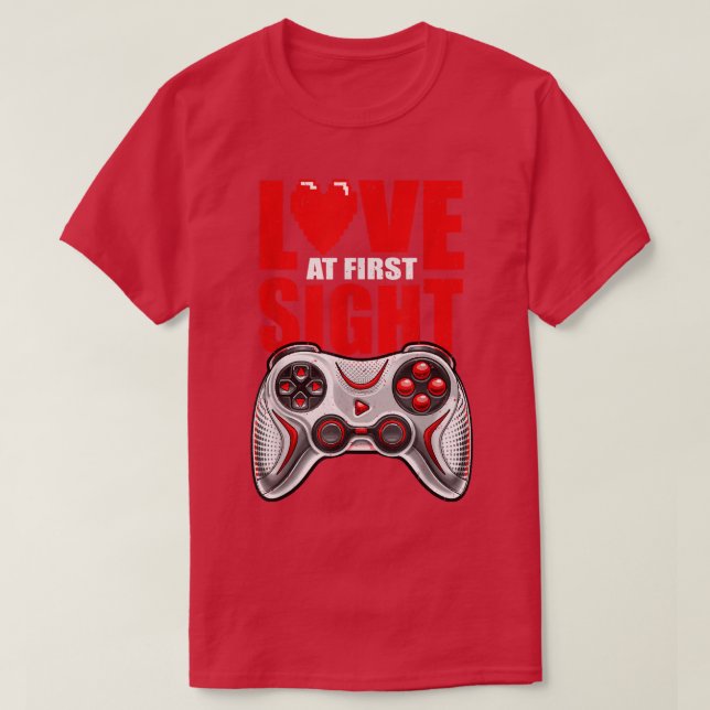 Love at First Sight Valentine's Day Video Game Gam T-Shirt (Design Front)