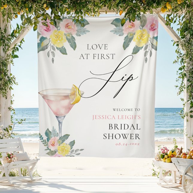 Love at First Sip Bright Cocktail Bridal Shower Tapestry (Creator Uploaded)