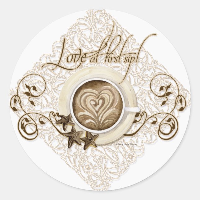 Love at First Sip - Cappuccino Classic Round Sticker (Front)
