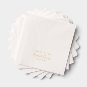 Love at First Sip Custom Names Script Wedding Foil Napkins