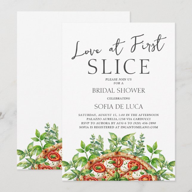Love At First Slice Pizza Italian Bridal Shower Invitation (Front/Back)