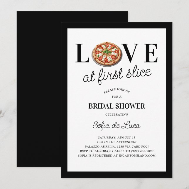 Love At First Slice Pizza Italian Bridal Shower Invitation (Front/Back)