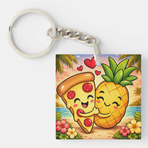 Love at First Slice - Pizza Meets Pineapple Key Ring