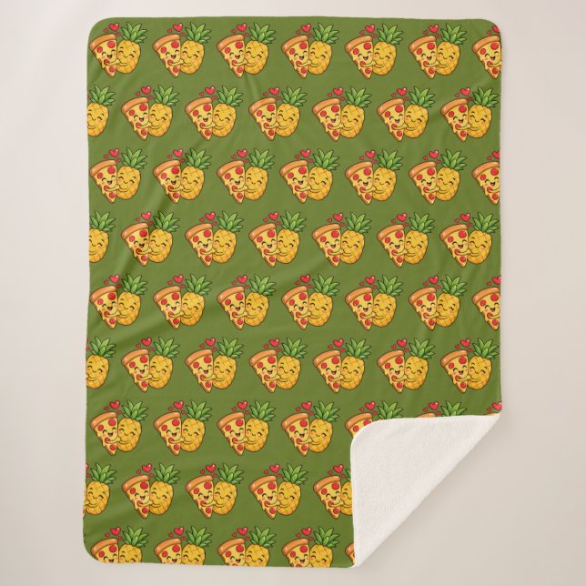 Love at First Slice - Pizza Meets Pineapple Sherpa Blanket (Front)