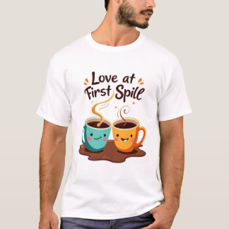 Love at First Spill - Cute Romantic Coffee Art T-Shirt