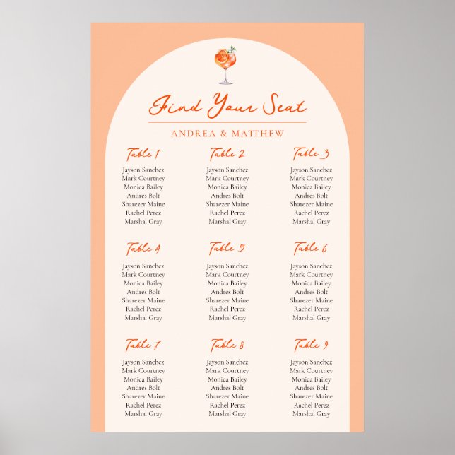 Love at First Spritz Aperol Find Your Seat Chart (Front)