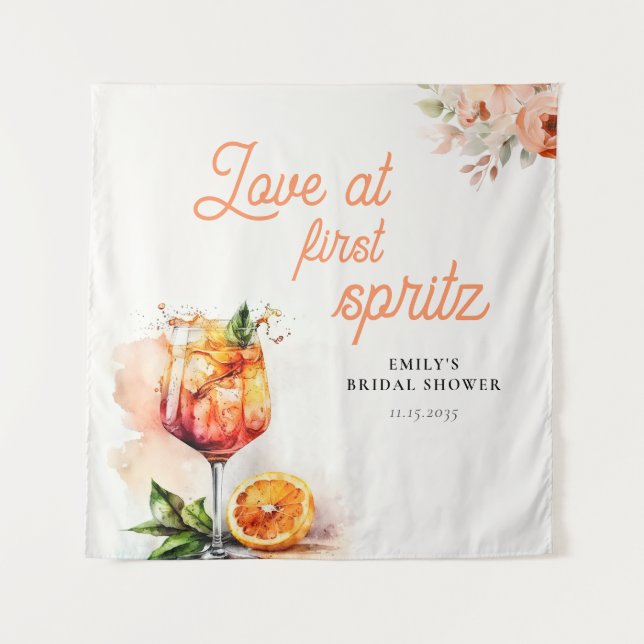 Love at First Spritz Bridal Shower Backdrop Tapestry (Front)