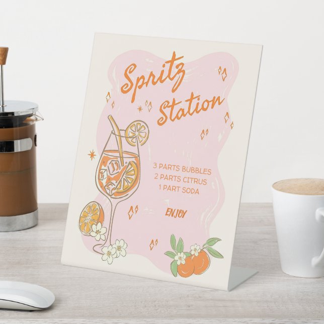 Love at First Spritz Bridal Shower Bar Sign, Sprit Pedestal Sign (In SItu)