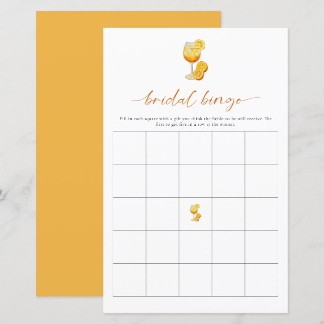 Love at First Spritz Bridal Shower Bingo Game  (Front/Back)