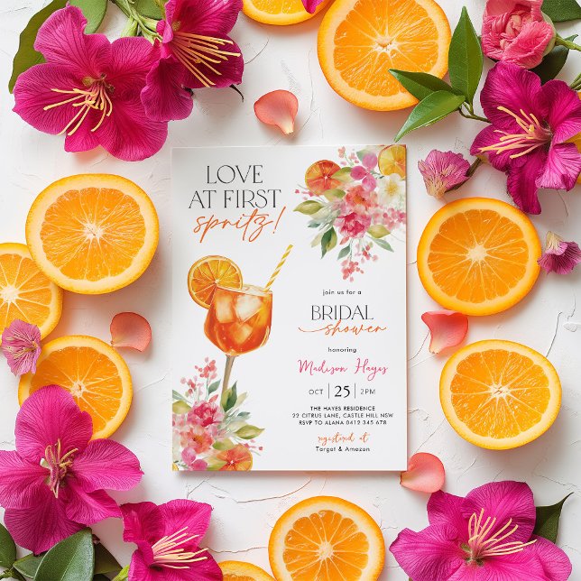 Love at First Spritz Bridal Shower Citrus Aperol  Invitation (Love at first Spritz! Floral Citrus Bridal Shower Invitation)