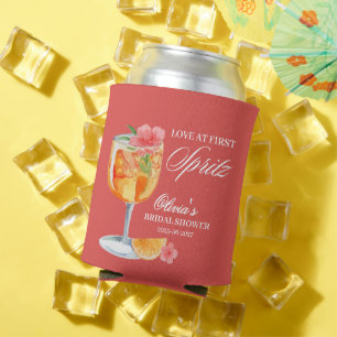 Love at First Spritz Bridal Shower Coral Red Can Cooler