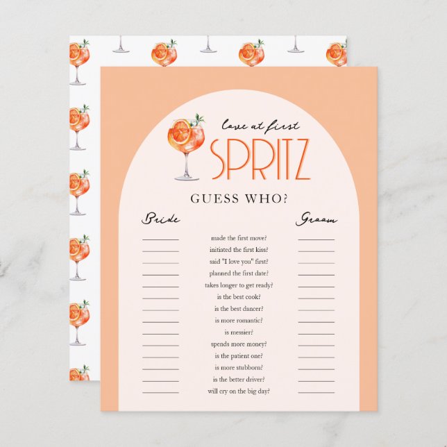 Love at First Spritz Bridal Shower Guess Who Game (Front/Back)