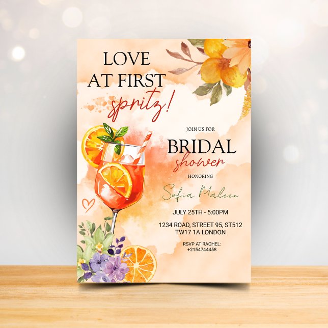 Love at First Spritz Bridal Shower Invitation (Creator Uploaded)