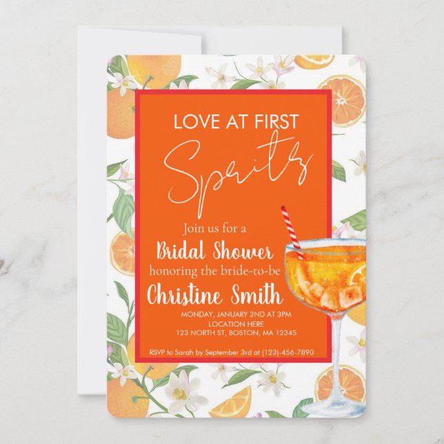 Love at First Spritz Bridal Shower Invitation (Front)