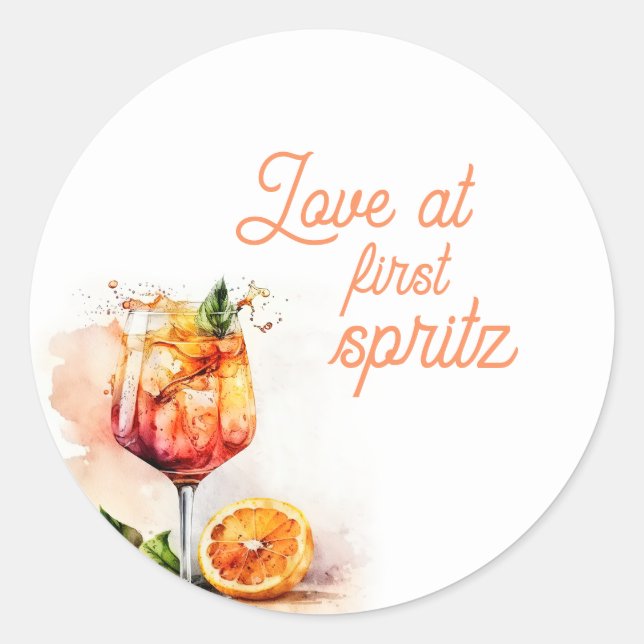 Love at First Spritz Bridal Shower Invitation Classic Round Sticker (Front)