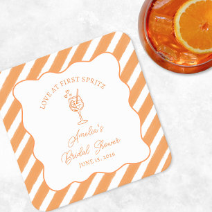 Love at First Spritz Bridal Shower Italian Aperol  Square Paper Coaster