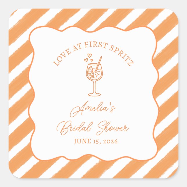 Love at First Spritz Bridal Shower Italian Aperol  Square Sticker (Front)