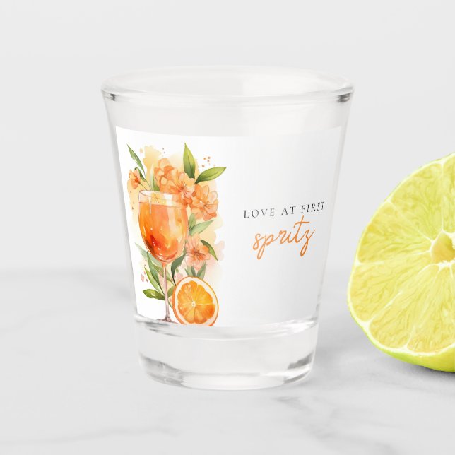 Love at First Spritz Bridal Shower Shot Glass (Front)